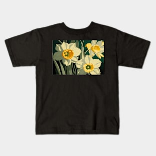 Floral Garden Botanical Print with Daffodils Kids T-Shirt